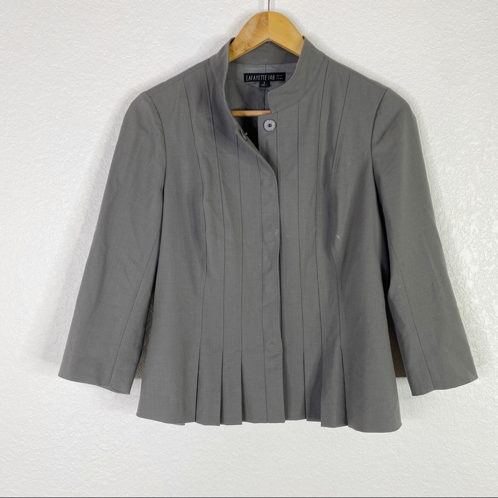 Lafayette 148 Gray Pleated 3/4 Sleeve Blazer Jacket